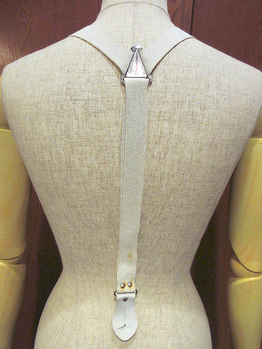  Vintage ~50*s* button stop suspenders white *221118j5-ssp old clothes men's 1950s