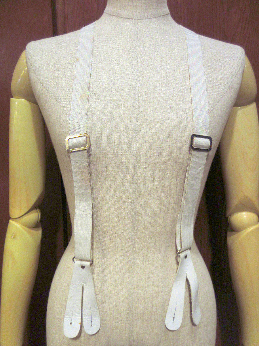  Vintage ~50*s* button stop suspenders white *221118j5-ssp old clothes men's 1950s