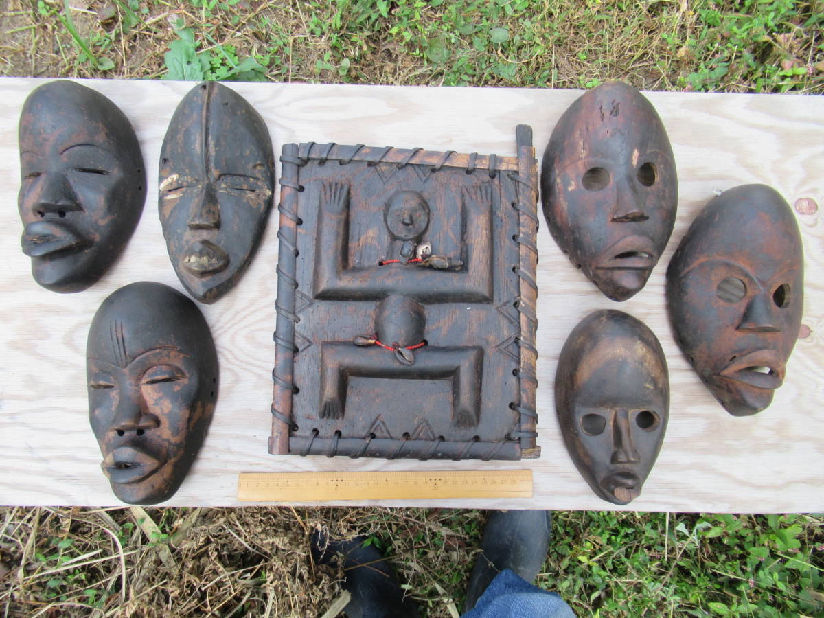 アフリカンアート実使用痕跡面６枚浮き彫り1体セット