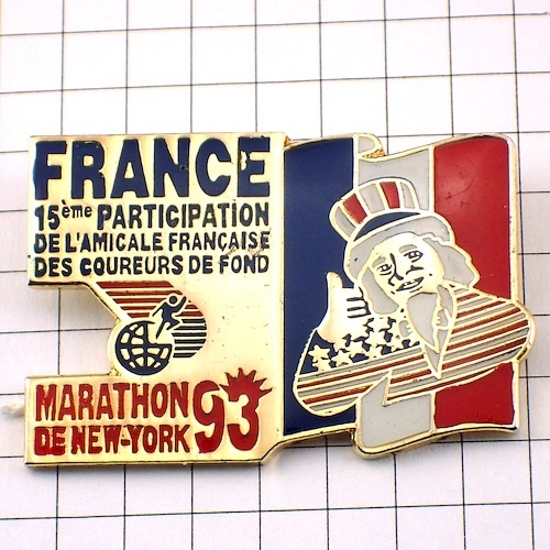  значок * New York марафон свободный женщина бог Франция национальный флаг * Франция ограничение булавка z* редкость . Vintage было использовано булавка bachi