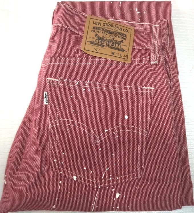 ★ LEVI'S 512 W31 90'S 希少レッド・ホワイト・ペンキアート スリムテーパード_画像1