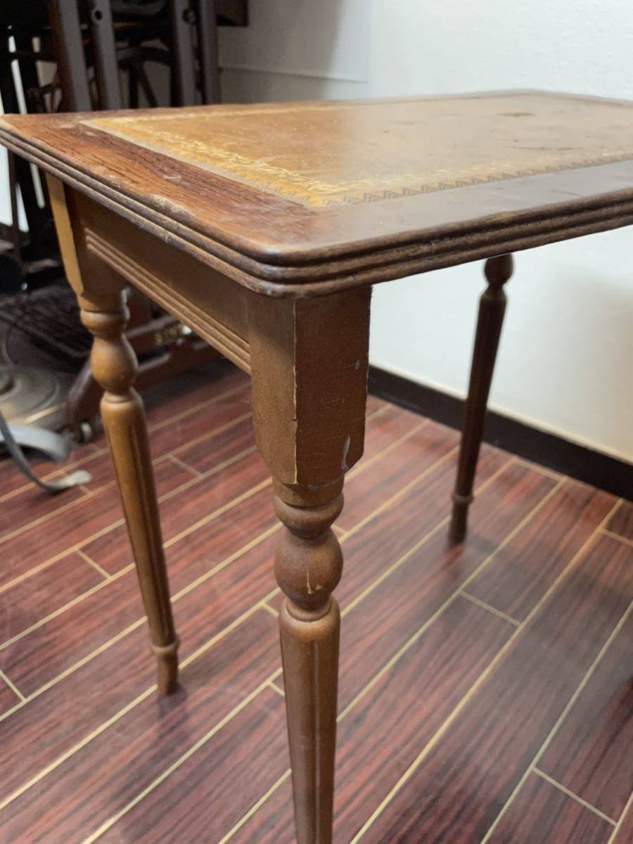 ヴィンテージ♪レザートップのネストテーブル 2連サイドテーブル 英国 木製_画像7