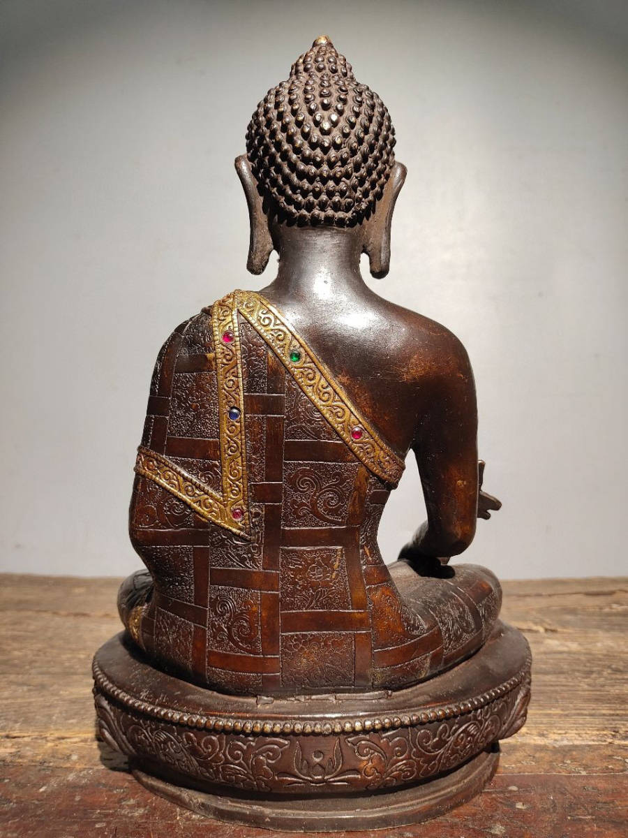 清・仏教古美術・古黄銅彫・寶石嵌・釋迦牟尼藥師像』極細工 清・仏教古美術・古黄銅彫・寶石嵌・釋迦牟尼藥師像』極細工