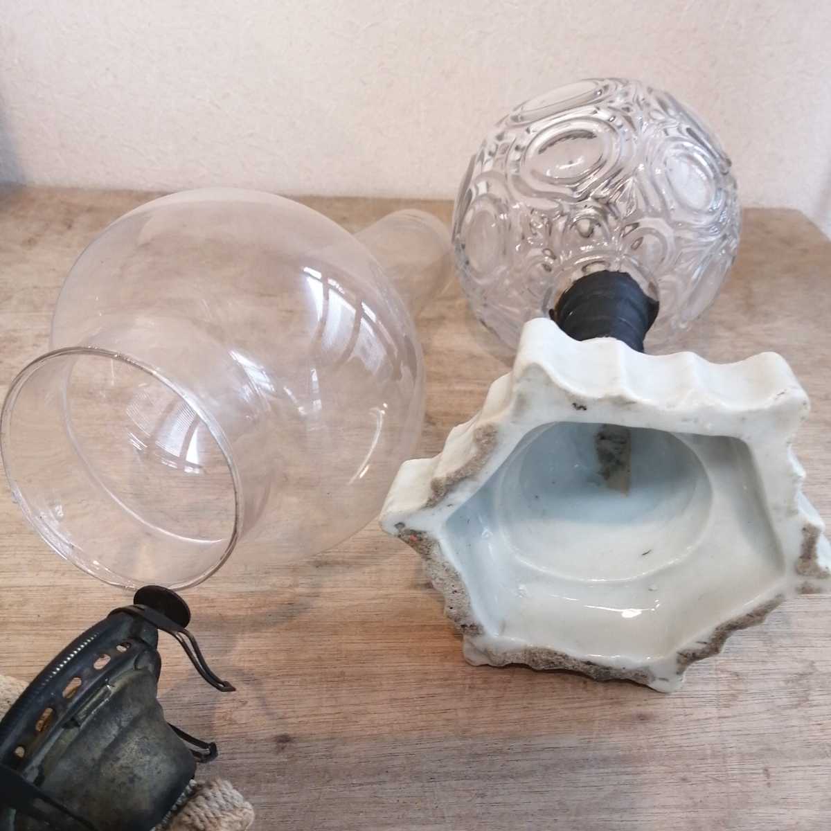 アンティーク　ガラス　陶器 オイルランプ 古道具 アルコールランプ アンティーク　芯付_画像8