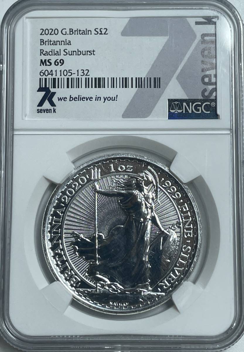 【MS69】 2020 イギリス ブリタニア 2ポンド 1オンス 銀貨 NGC アンティークコイン モダン_画像3