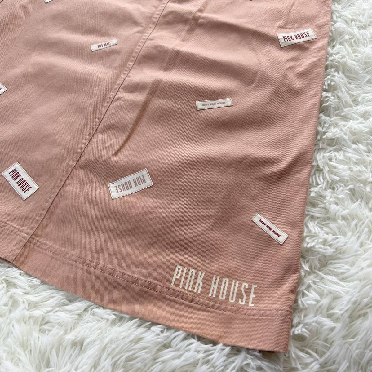 【美品】PINK HOUSE ピンクハウス ロゴ ワッペン デニムスカート ロングスカート Aライン ピンク Lサイズ_画像2