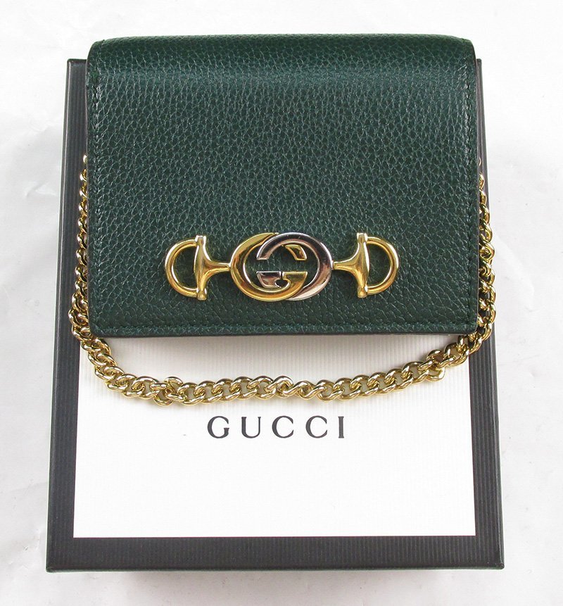 LYO14419 GUCCI グッチ ズゥミ ホースビット 二つ折り財布 グリーン系