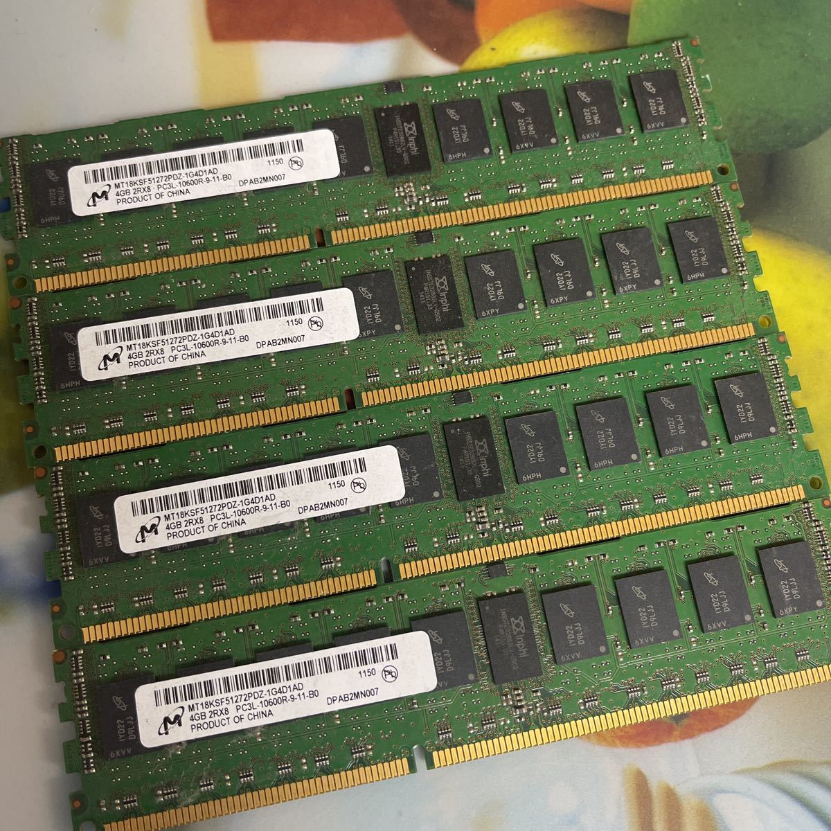Micron製 PC3L-10600R DDR3 1333 REG 4GBx 4枚セット サーバー用の画像1