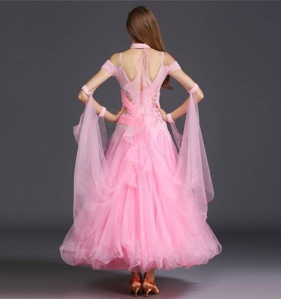 社交ダンス・パーティドレス ダンス衣装 ロングワンピース 練習と試合ドレス ピンク サイズS M L XL XXL_画像2