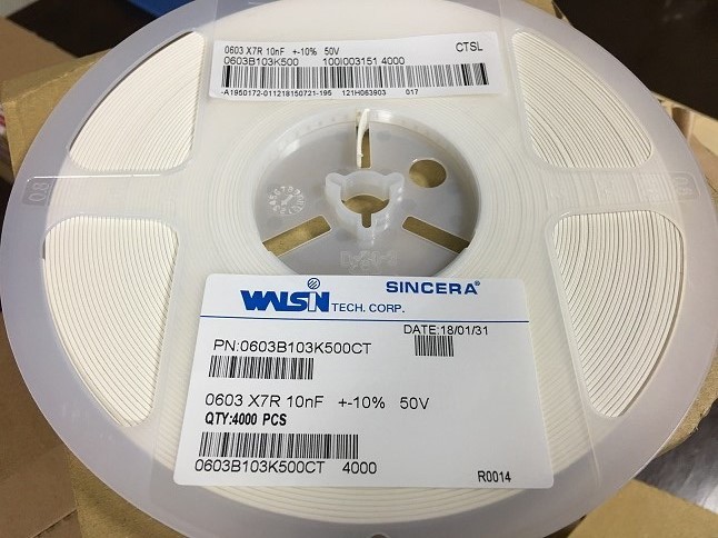 WALSIN　チップ積セラ　0603B103K500CT　4000個/リール　1608サイズ　X7R　50V　0.01μF