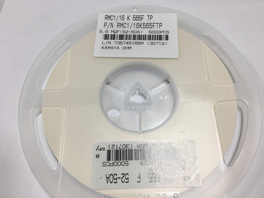 釜屋電機　RMC1/16K-565FTP　5000個/巻　角板形チップ抵抗器　1608サイズ　5.6MΩ　0.1W　F品_画像1