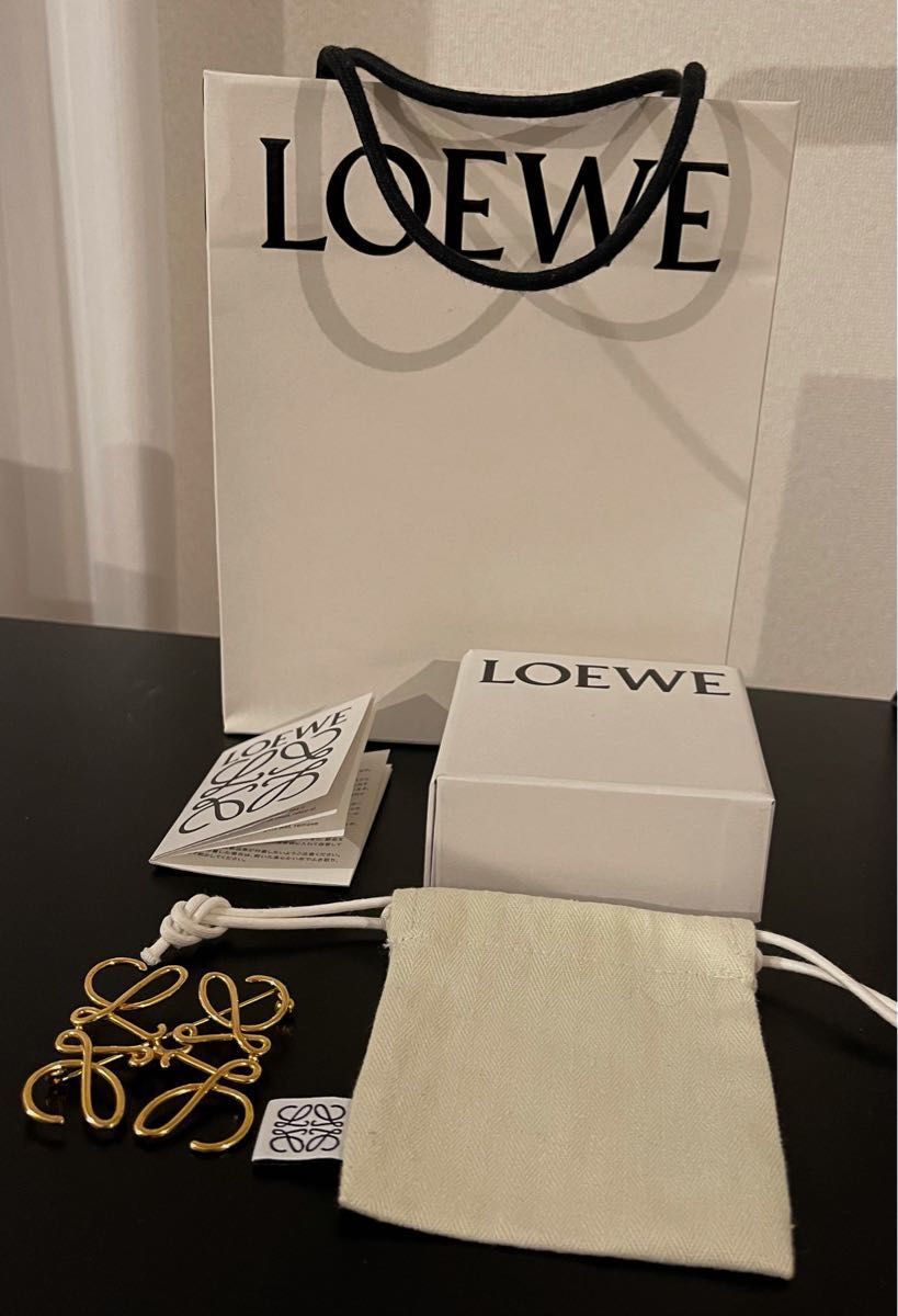 LOEWE アナグロムブローチ 紙袋 箱 保存袋付き ゴールド ロエベ メタル
