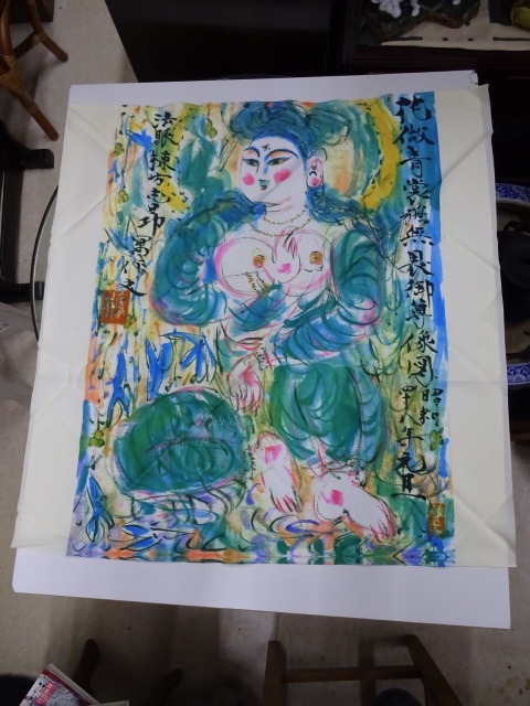 棟方志功 風呂敷 青裳施無畏図 72×74センチ 染作 (石版画