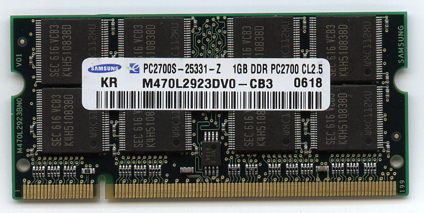 PowerBook G4，iBook対応メモリ1GB 200Pin-DDR1 PC2700(PC2100対応)相性保証 即決 中古_画像1