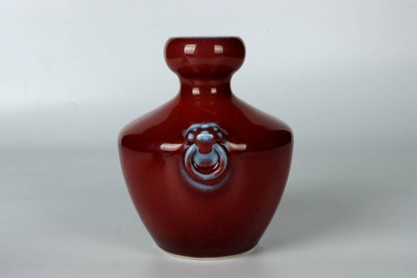 古びた蔵『清 乾隆年製 陶磁器 双耳瓶』極細工 祭紅釉 置物 擺件 古賞 