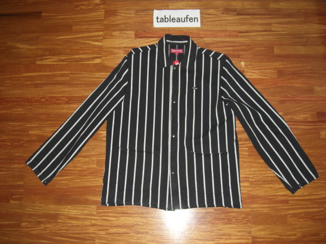 【美品】17SS Supreme Shop Jacket SmallBox Black/White Sサイズ 黒白 ストライプ シュプリーム ショップジャケット