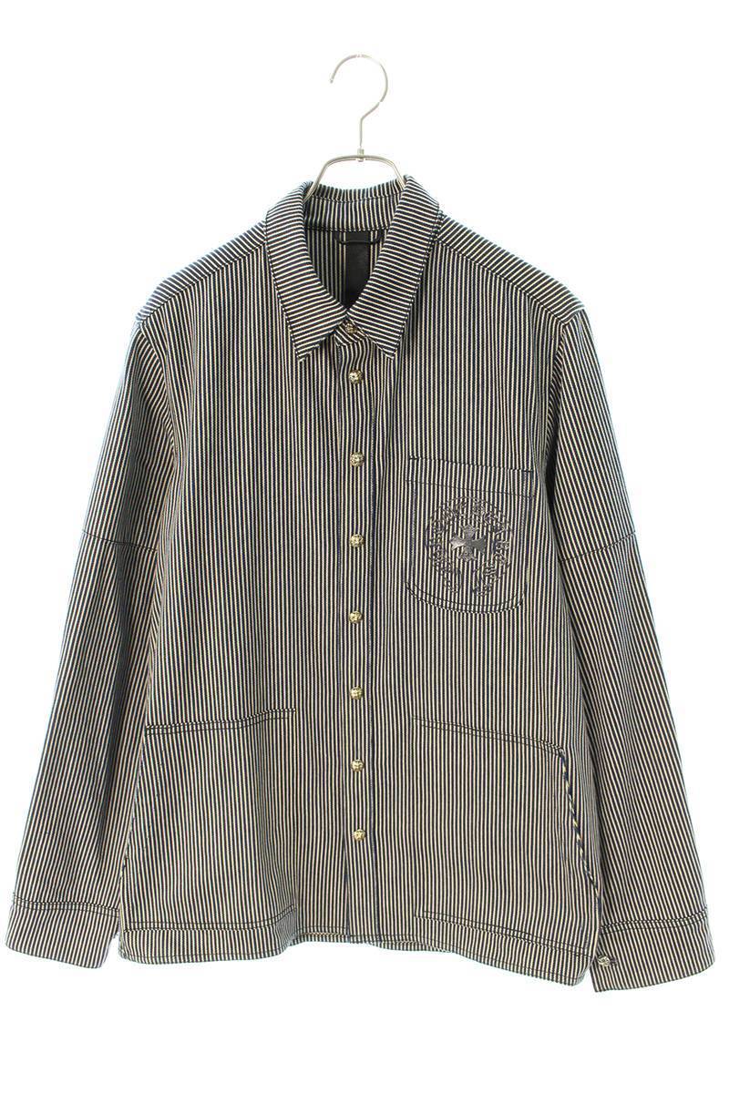 人気ショップ DNM/ラストバイト STRIPED BITE LAST Hearts Chrome クロムハーツ サイズ:L SS07 中古 ストライプデニム長袖シャツ トップス 人気ショップ DNM/ラストバイト STRIPED BITE LAST Hearts Chrome クロムハーツ サイズ:L SS07 中古 ストライプデニム長袖シャツ トップス