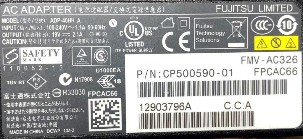 FUJITSU Fujitsu AC adapter 19V~2.1A ADP-40HH A outer diameter approximately 5.5mm inside diameter approximately 2.5mm *VDO-14