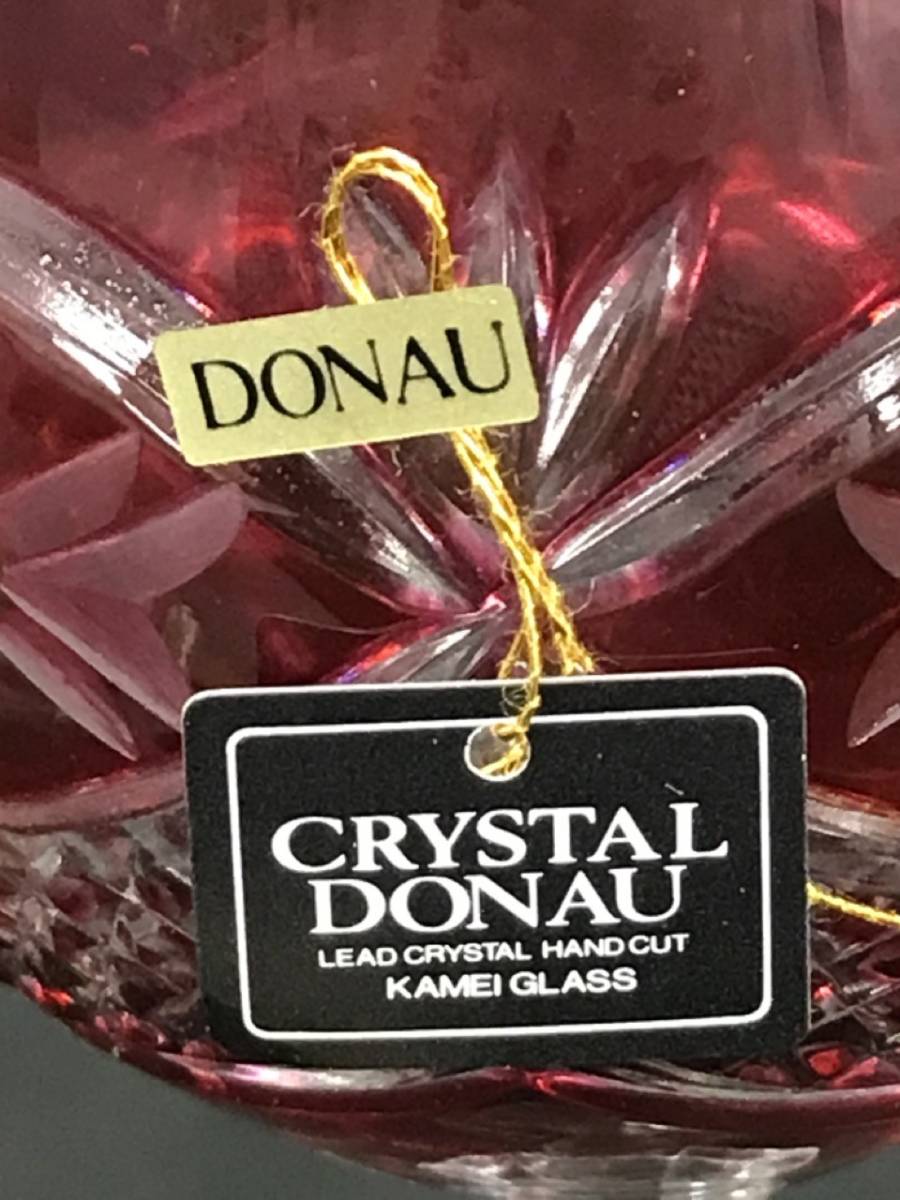 1102-996TM⑮17115 グラス CRYSTAL DONAU クリスタルドナウ 切子 ワイングラス 食器 レッド 赤 ブルー 青 ケース付き_画像2