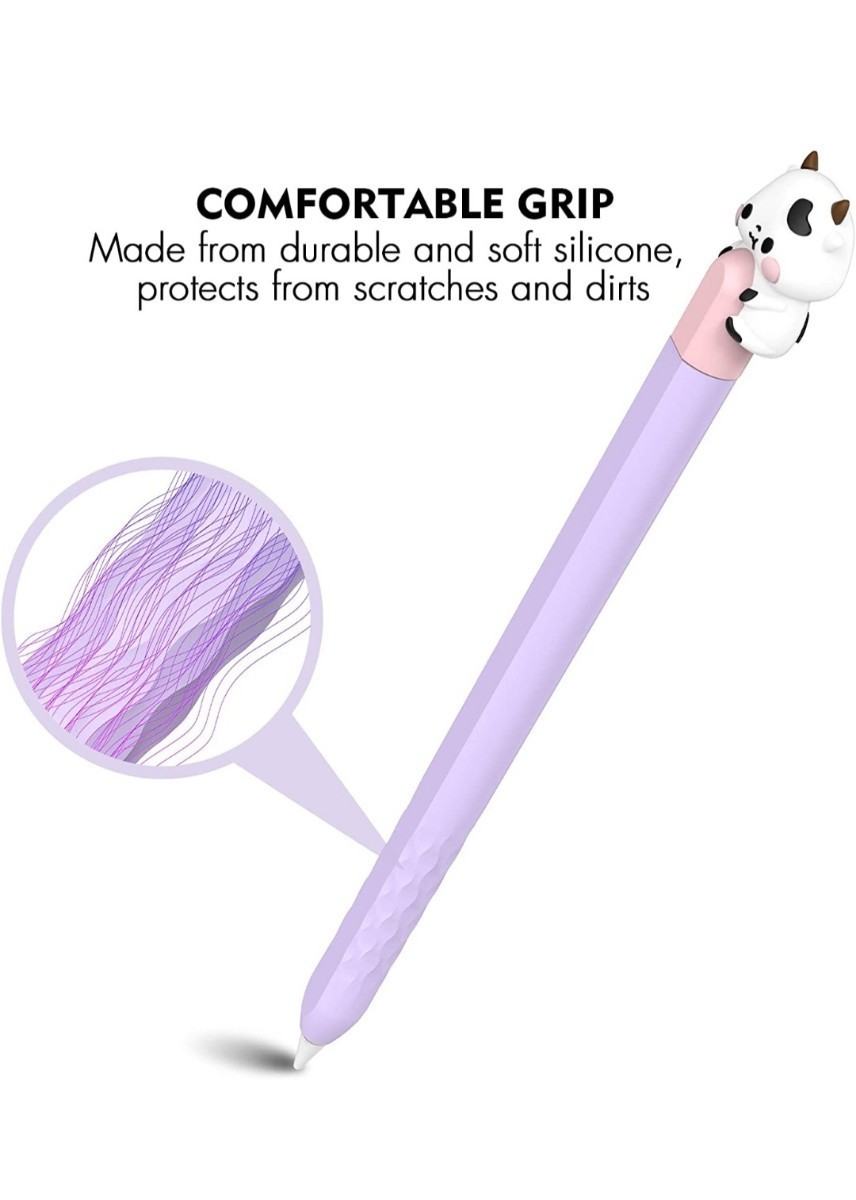 Apple Pencil 第2世代 カバー かわいい小さな牛のデザイン (ピンク＋紫)