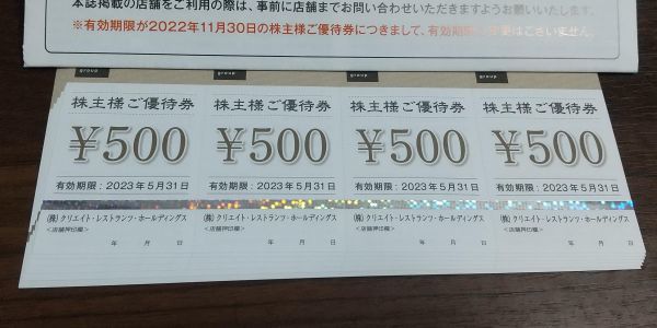最新 クリエイト・レストランツ・ホールディングス 株主優待券 12000円