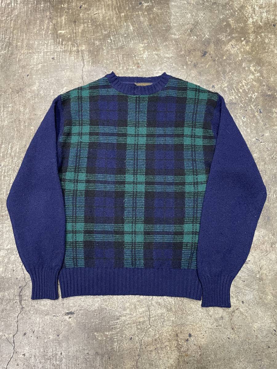 希少！超美品！IRELAND製！80s 90s 黒タグ EDDIE BAUER ブラックウォッチ ウールセーター ニット エディバウアー 大きいサイズ(L)520_画像1