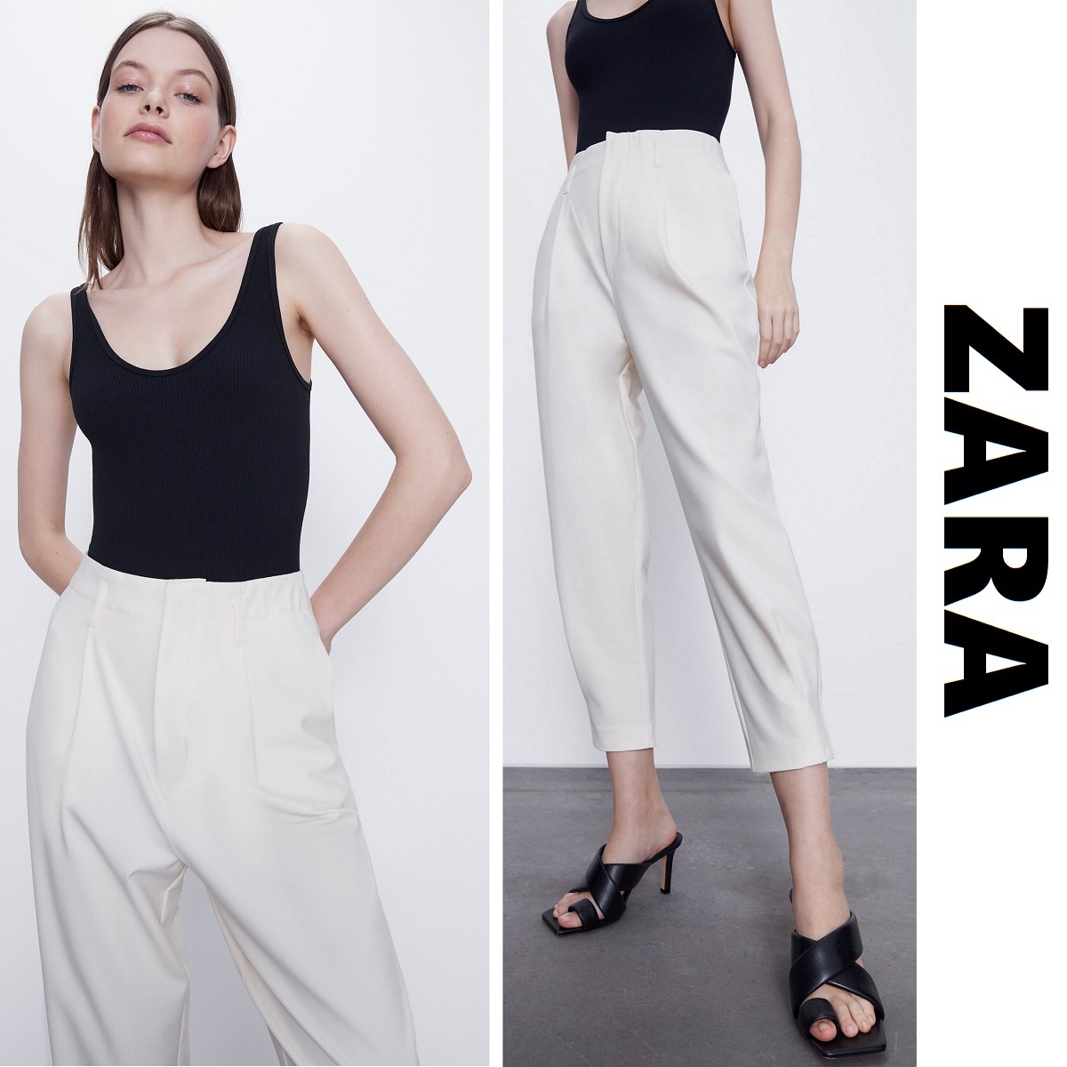 新品タグ付 ZARA オフホワイト XL トラウザーパンツ テーパード 新品タグ付 ZARA オフホワイト XL トラウザーパンツ テーパード