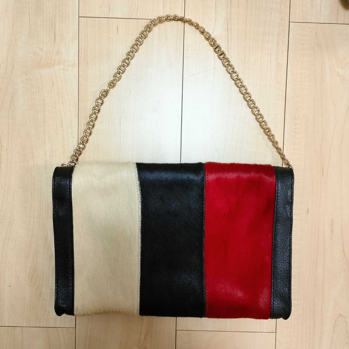 ケイトスペード　Kate Spade　ハラコ　ショルダー　クラッチ　バッグ　Bag　カバン　鞄　革　配色　赤　黒　白　秋　冬　おしゃれ