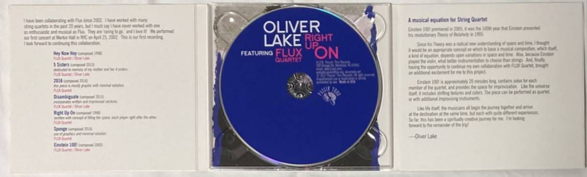 オリヴァー・レイク featuring フラックス・カルテット(Oliver Lake)/Right Up On～2017年共演盤_画像3