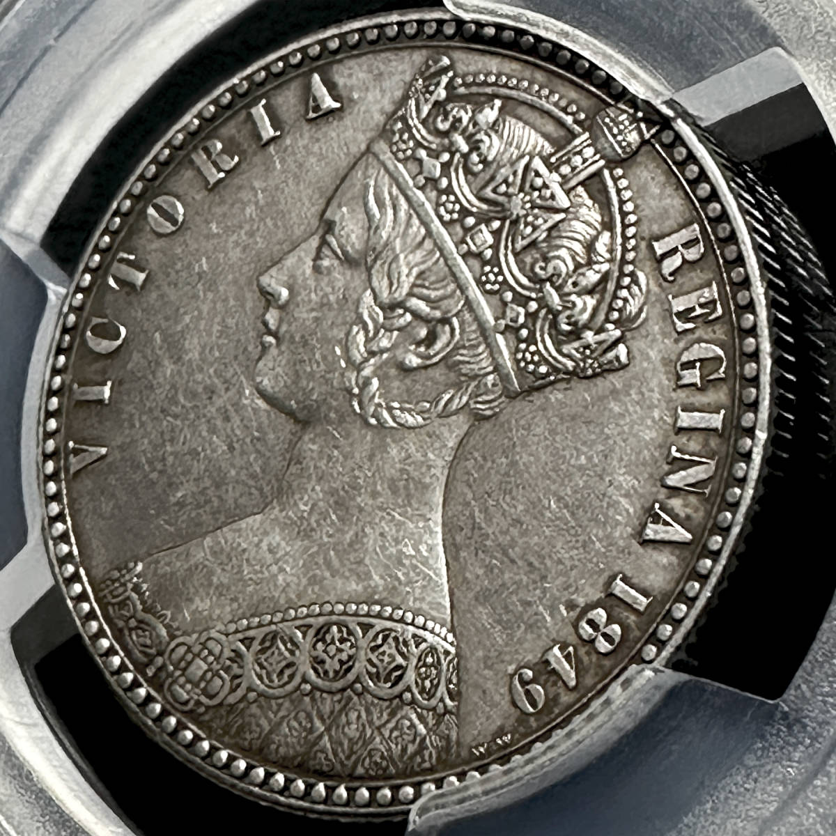 ゴッドレスフローリン 1849 イギリス 2シリング 銀貨 NGC AU53-