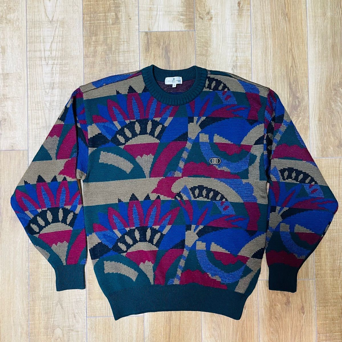 激レア Vintage 最高級80s Balenciaga 総柄 ニット M