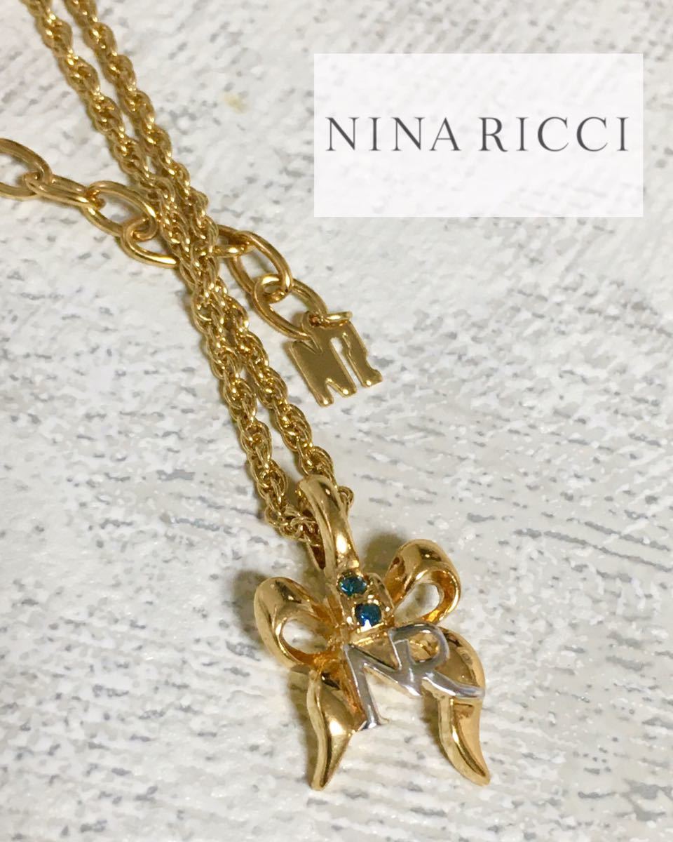 美品☆NINA RICCIリボンストーンネックレスニナリッチ_画像1