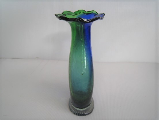 15N2.1-13　ガラスの花瓶　花器　フラワーベース　インテリア　ブルー＆グリーン_画像2