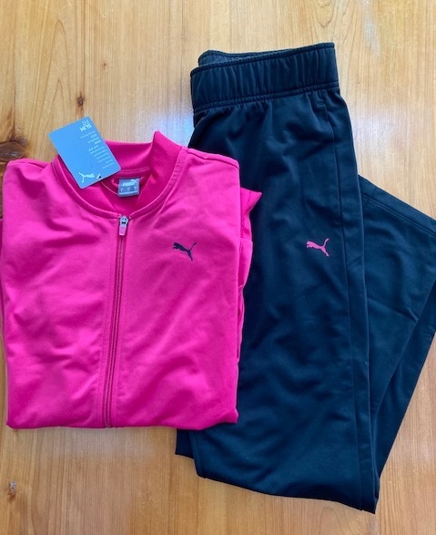 PUMA Puma * lady's top and bottom / jacket & pants / jersey top and bottom set / setup *US size S* pink × black 