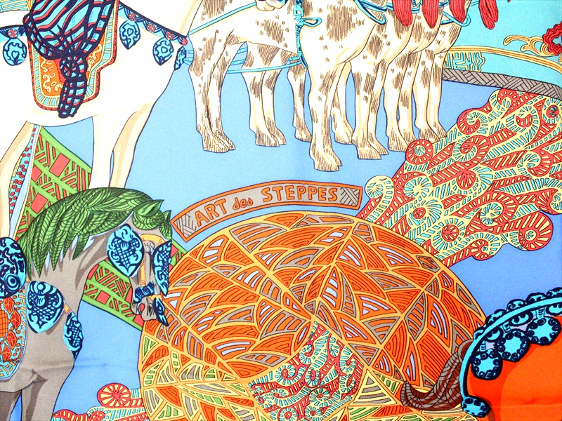 ☆HERMES【エルメス】カレ90☆ステップ美術 ART des STEPPES☆馬 馬具