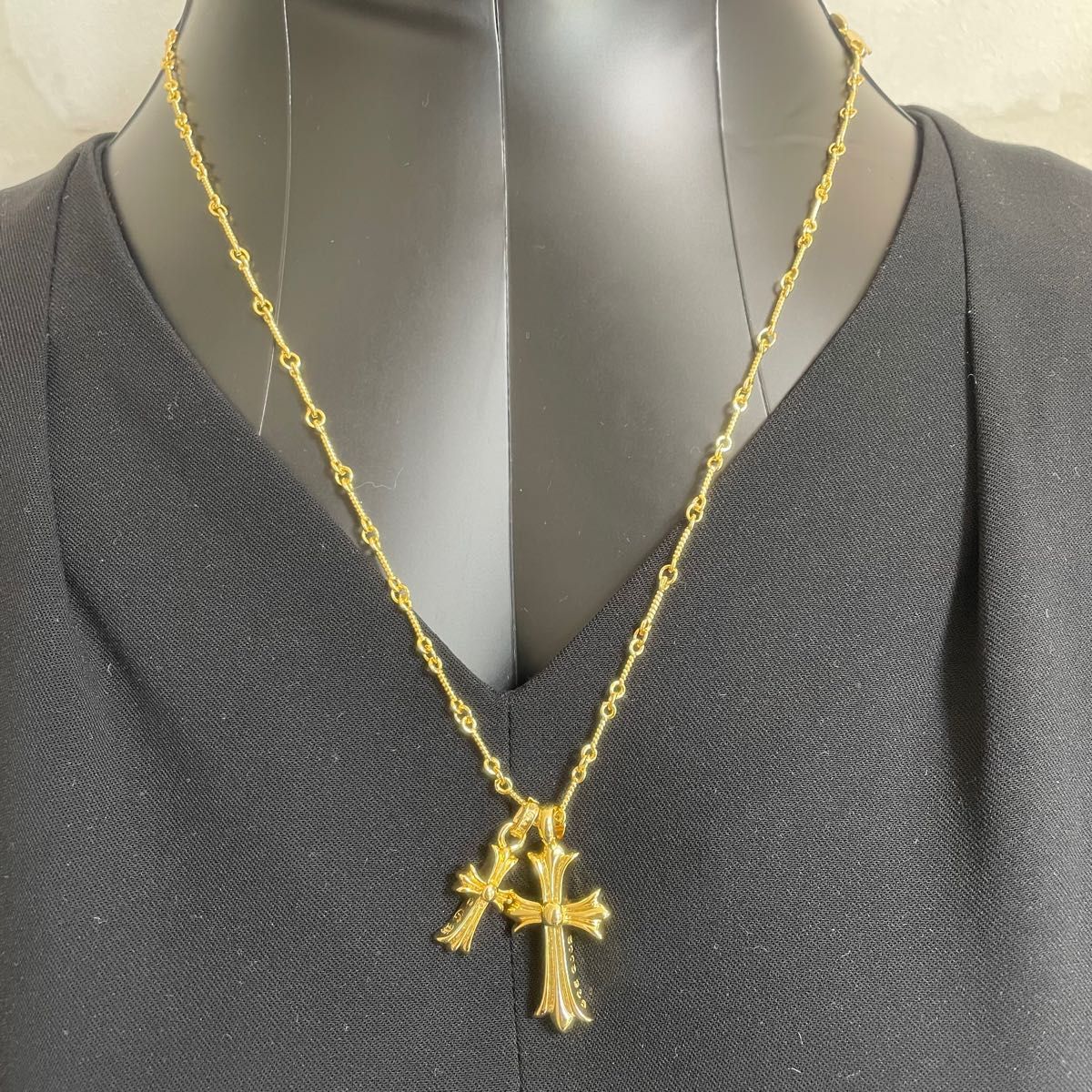 シルバー925刻印あり ダブルクロスネックレス 24K plating シルバー925刻印あり ダブルクロスネックレス 24K plating