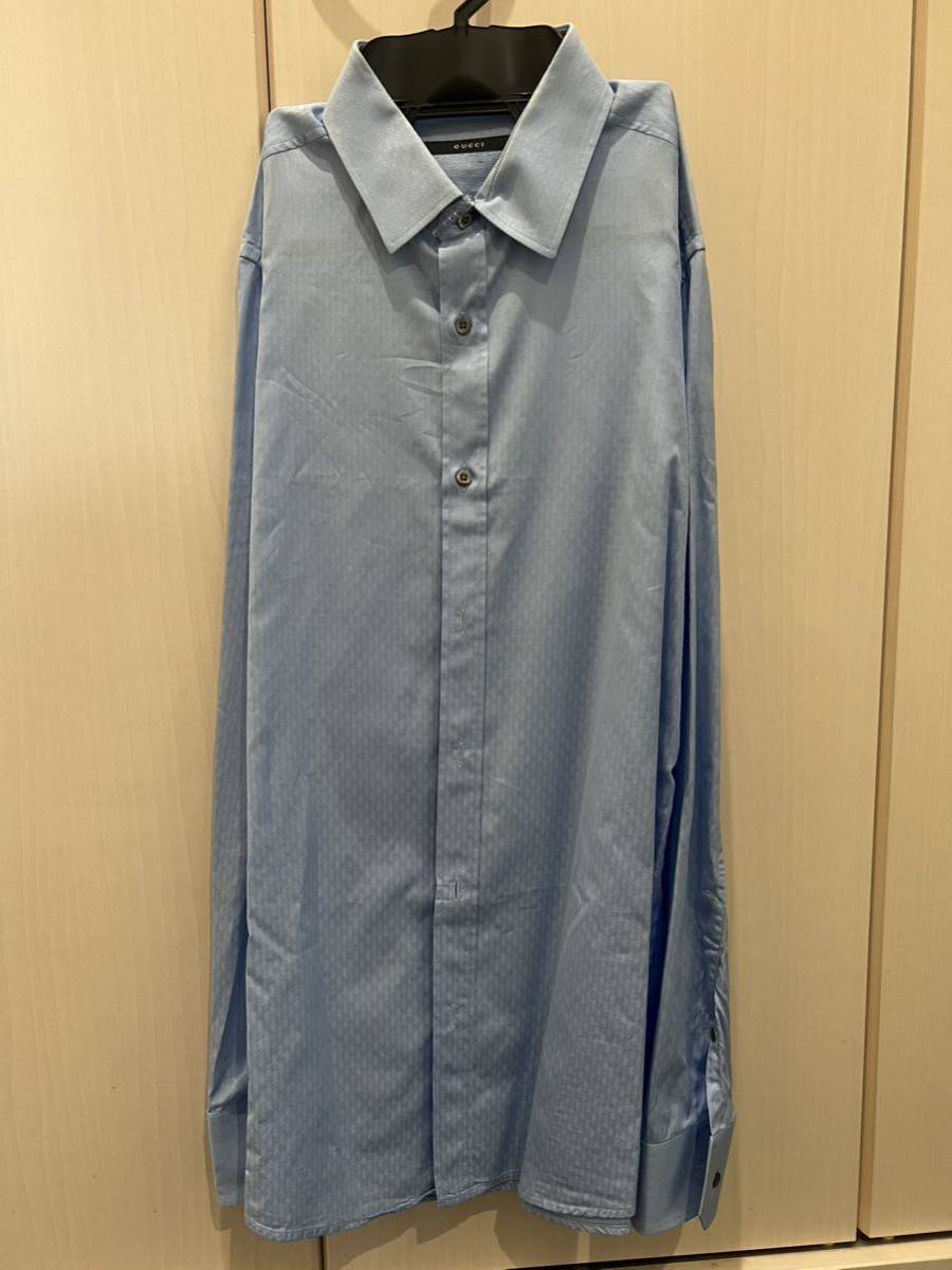公式の店舗 GUCCI 水色　シャツ　42/16ハーフ 長袖シャツ