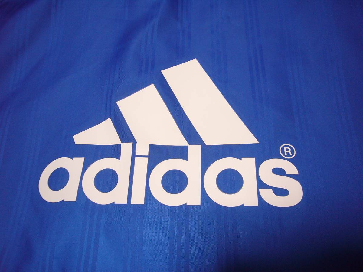  Adidas shadow stripe cotton inside reverse side boa long bench coat blue × white M size 