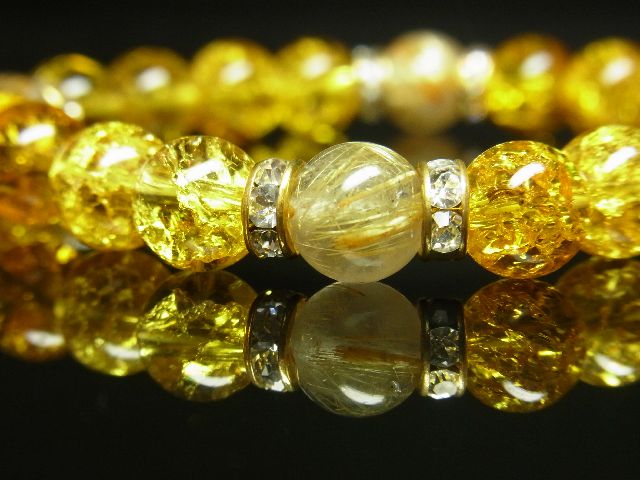 金針水晶タイチンルチル×シトリンクラックブレスレット　８ミリ数珠パワーストーン　金運上昇天然石_画像2