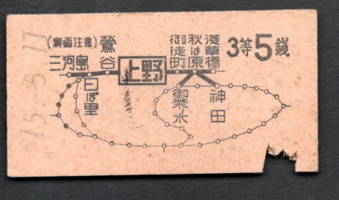 地図式乗車券（上野駅）３等５銭_画像1