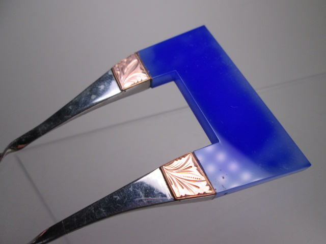【江月】アンティーク・彫金 青紫硝子の綺麗なかんざし 共ケース