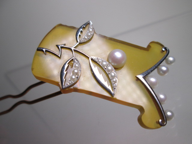 【江月】アンティーク・井筒屋 K18 本鼈甲真珠飾りのかんざし 8g 木箱付