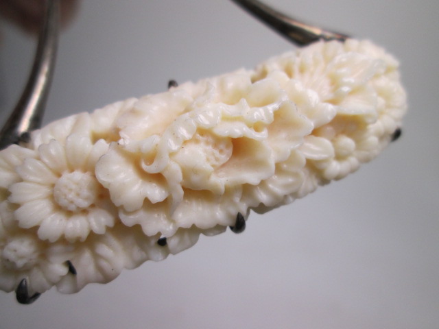 【江月】アンティーク・銀製 本珊瑚 花彫刻のかんざし_画像8