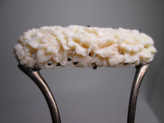 【江月】アンティーク・銀製 本珊瑚 花彫刻のかんざし