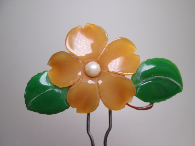 【江月】アンティーク・真珠飾り花のかんざし 木箱付