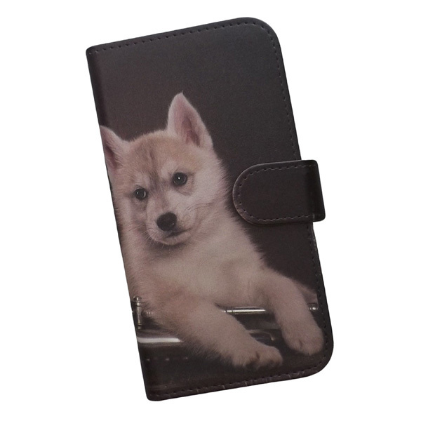 Libero 5G II A103ZT　スマホケース 手帳型 プリントケース シベリアンハスキー トランペット 犬 子犬 楽器 かわいい_画像1