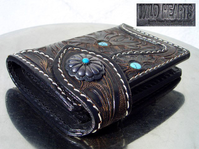 †WILD HARTS Biker wallet Silver 925 強固 透彫カービング 最強 バイカー サドルレザー ターコイズ スターリングシルバー ウォレット ♂_画像1