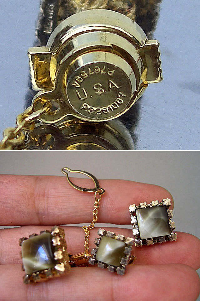 †60S 70S NINA RICCI PARIS Silver Agate ニナニッチ 銀 シルバー ギラギラ輝くクール オニキス タイピン カフス モダニズム ヴィンテージ_画像8