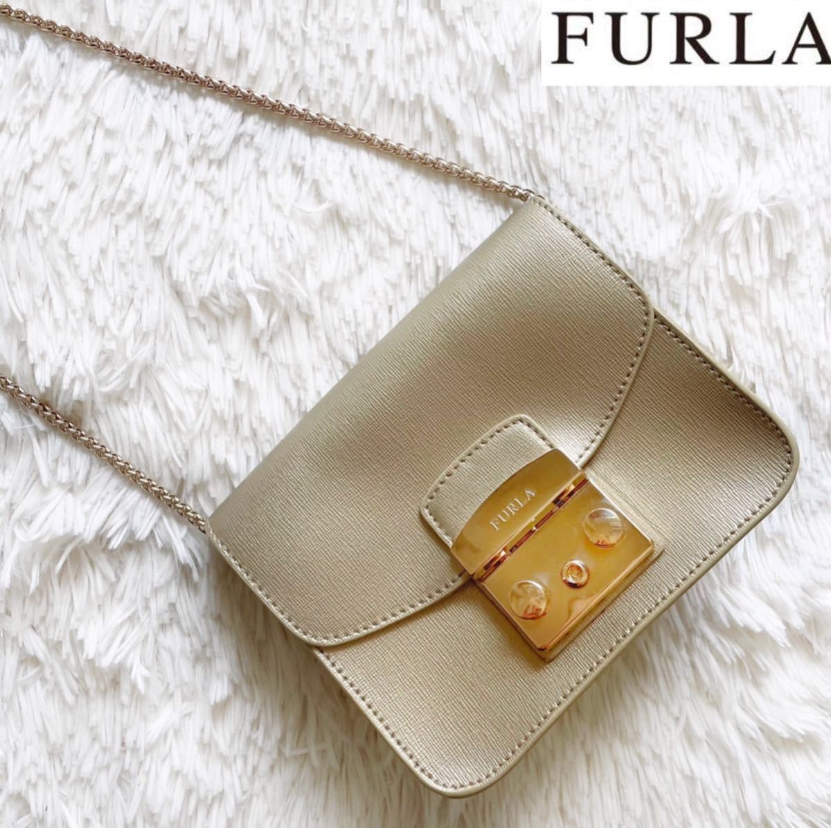 激安単価で 【良品】FURLA 非売品 メトロポリス ブルー ハンドバッグ 花 ゴールド金具 ボタン 鳥 【美品】FURLA グレージュ