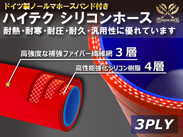 TOYOKING バンド付 シリコンホース エルボ 180度 U字ホース 同径 内径Φ63 赤色ロゴマーク無し ラジエーター インタークーラー 汎用品_画像4